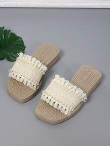 时尚、优雅、简约、复古、经典一体式防滑户外沙滩凉鞋，春夏季 - 米色 - 查看 6