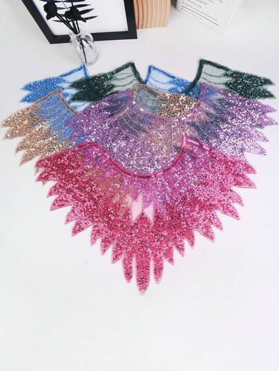 1 pezzo/Lunghezza:50cm/Larghezza:39cm Nuova sciarpa da spalla in maglia ricamata in pizzo, con cristalli e paillettes, accessorio fai-da-te per abiti, decorazione per abiti da sposa