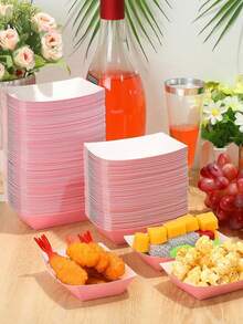 100pcs Pink Boat-Shaped Food Trays - Kraft Paper Boat-Shaped Party Serving Trays, For Taco, Fries, Cake, Snacks, Fruits, Appetizers, Holiday Party Food Plates, Suitable For Birthday Party, Christmas, Thanksgiving, Halloween (100/50/10pcs)