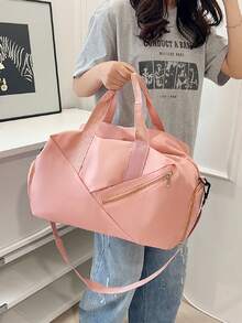 新款大容量多功能旅行包，奶牛印花，斑马印花，字母，棋盘格，豹纹，男女通用，学生，时尚休闲包，情侣旅行包，情人节礼物，旅行背包，夏季，随身携带，过夜包，行李箱，带鞋隔层，可折叠，可扩展，多功能，拉链，商务旅行，旅行度假，背包，返校，行李旅行度假包行李箱旅行必需品女士旅行包 - 粉色 - 查看 4