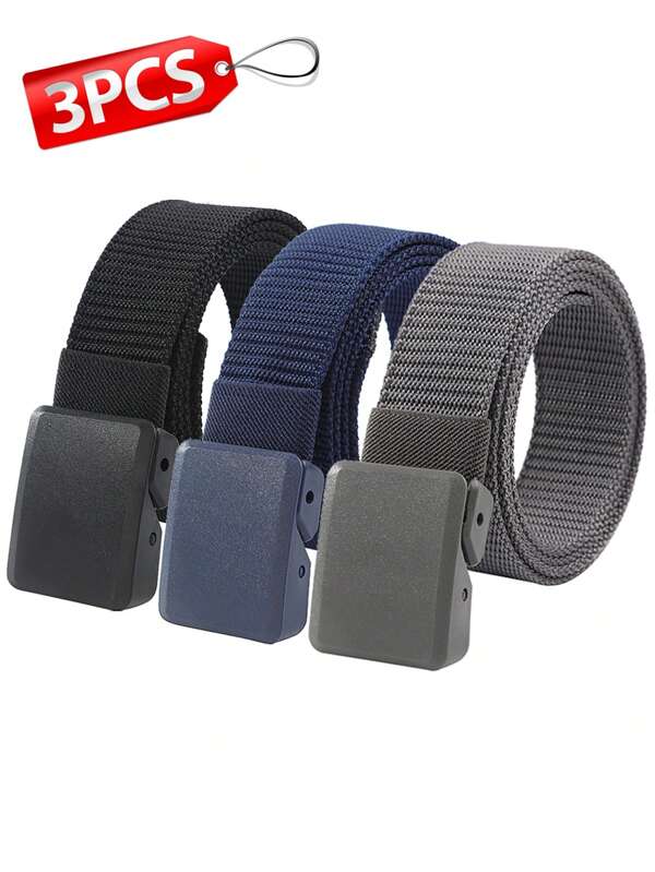 3 piezas Cinturón de nailon unisex duradero, con hebilla automática cuadrada de plástico, ajustable, diseño transpirable, cinturón de cinta ligero y casual para hombres, adecuado para trabajo, ocio y uso diario - Negro/Gris/Marino/Verde/Caqui/Café - Regalo ideal para hombres, cinturón multifuncional, cinturón moderno, multipack, entusiastas del aire libre casual, negocios, novio esposo padre papá regalo para hombres, uso diario, moda, adolescente, al aire libre, vacaciones, atlético, viaje, calle, bohemio, otoño vintage, otoño, Halloween