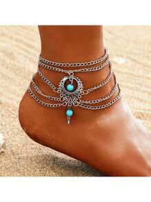 Cavigliera boho, catena per piedi, braccialetto da caviglia estivo, ciondolo in pietra blu cava, sandali senza scarpe, gioielli per piedi da spiaggia, all'ingrosso A007