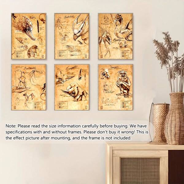 6pcs/Est Ancient Animal Oil Painting Art Print - Vintage Wall Decoration, Ideal Gift For Bedroom Living Room Corridor, Wall Art, Wall Decoration, Winter Decoration, Room Decoration, Animals, Modern, Vintage, Quotes