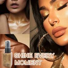 Iluminador líquido brillante y spray de brillo corporal, tono dorado-bronce de champán, apto para todos los tonos de piel beige claro, regalo de Navidad y Día de la Madre