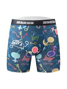 3 piezas Bóxer largos de hombre con estampado de graffiti de moda, bóxer largos deportivos cómodos y transpirables de alta elasticidad, pantalones cortos deportivos, pantalones cortos de boxeo, ropa interior creativa de hombre