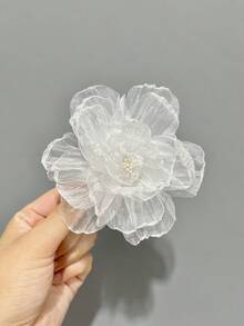 2个女士甜美白色网纱花朵发夹，适合日常佩戴，波西米亚风情人节发饰，女士爪夹发卡，发夹，上学用品，度假装扮，头部配饰，发卡 - 白色 - 查看 10