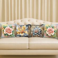 4 Capas Almofadas Oxford Decorativa Bordado Rustico Boho Sala Quarto 45x45 estampa branco com dourado 2026 - flores coloridas 2026 - Visão 1