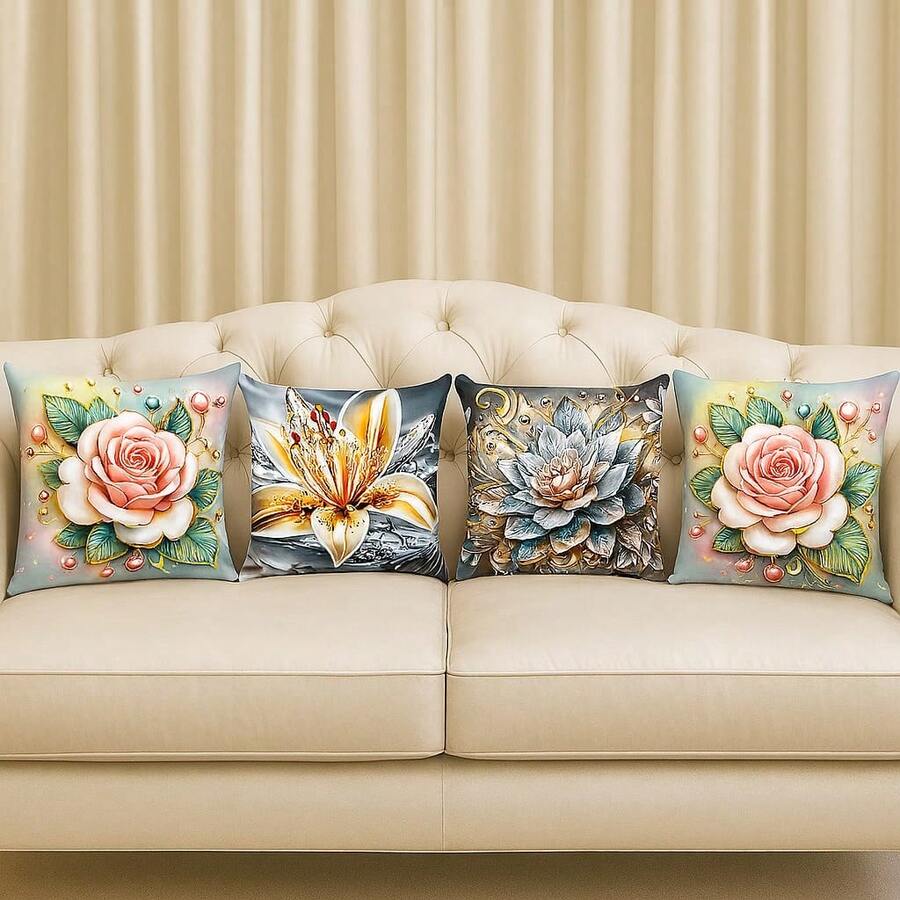 4 Capas Almofadas Oxford Decorativa Bordado Rustico Boho Sala Quarto 45x45 estampa branco com dourado 2026 - flores coloridas 2026 - Visão 1