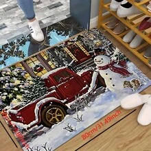 1pc Home Decor, Snowman & Christmas Tree Pattern Print, Christmas, Christmas Gift, Christmas Decoration, Diatomite Kitchen Carpet, Kitchen Mat, Rug, Rectangle Carpet, Suitable For Living Room, Bedroom, Hallway, Bathroom, Laundry Room - Polyester Carpet, Suitable For Indoor And Outdoor Home Decor