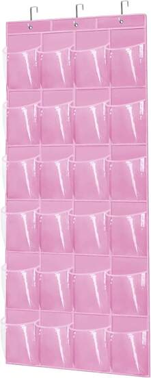 Organizador de zapatos para colgar sobre la puerta - Estantería ahorradora de espacio para la puerta del armario con 24 bolsillos y gancho, organizador de zapatos en la parte posterior de la puerta para zapatos, organizador colgante de zapatos (Rosa), 10525282