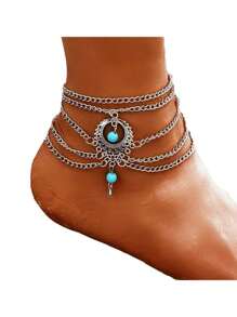 Cavigliera boho, catena per piedi, braccialetto da caviglia estivo, ciondolo in pietra blu cava, sandali senza scarpe, gioielli per piedi da spiaggia, all'ingrosso A007