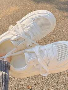 Sneakers For Summer, Casual, Thick-Soled Mesh Sneakers For Women, White, Breathable, Versatile, Lightweight, Comfortable, For Petite People, 2025 New Model - 米色 - 查看 3