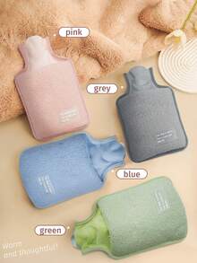 1个1000ml/33.8oz注水式热水袋，PVC材质，防爆，防烫暖手宝，毛绒可爱热水袋，可拆洗 - 彩色 - 查看 12