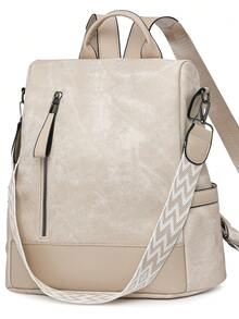 女士高端防盗背包；最新款女士个性化休闲软皮背包；大容量可扩展多功能旅行背包；多功能书包 - 米色 - 查看 3