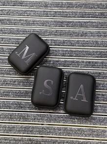 1pc Printed Data Cable Storage Bag, Zipper Closure, Black Base With Multicolor Uppercase Letter A-Z Pattern, Portable Organizer For Data Cable, Charger, Earphones For Summer Holiday Travel, Outdoor Activities Cable Organizer Travel Essentials