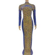 Neues europäisches und amerikanisches Stil sexy Netz Strass Kleid hohl durchsichtig schlankes langes Kleid Abendkleid Bühnenaufführungskleid cx - Gold - Übersicht 3