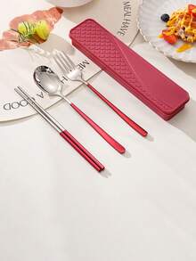 3pcs/4pcs Stainless Steel Cutlery Set, Spoon Fork Chopsticks, Student Outdoor Travel Portable Tableware With Storage Box - Multicolor - View 16