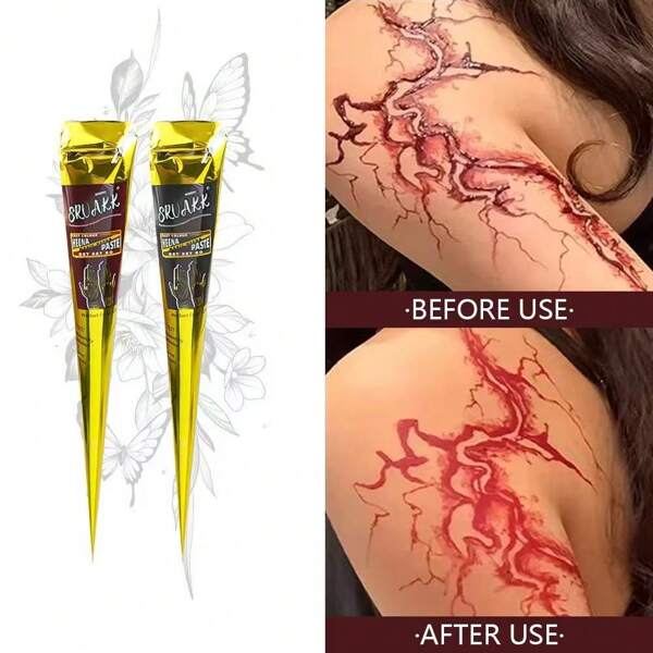 1 pieza Pasta de tatuaje de henna, tatuaje temporal de henna marrón/negro, pasta de tatuaje de henna semi-permanente, pasta de tatuaje de henna resistente al agua para arte corporal y pintura