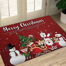 1pc Home Decor, Snowman & Christmas Tree Pattern Print, Christmas, Christmas Gift, Christmas Decoration, Diatomite Kitchen Carpet, Kitchen Mat, Rug, Rectangle Carpet, Suitable For Living Room, Bedroom, Hallway, Bathroom, Laundry Room - Polyester Carpet, Suitable For Indoor And Outdoor Home Decor