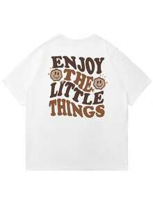 Confezione da 1 t-shirt casual da uomo da 180 g, 100% cotone, girocollo, maniche corte, stampa con slogan e lettere, adatta per vacanze al mare e per l'uso quotidiano, estate Y2K - Bianco 2 - Visualizzare 7