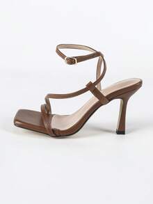 摩卡高跟凉鞋，性感方头系带小猫跟高跟鞋，春夏新款日常百搭纯色女士拖鞋，细高跟婚礼新娘高跟凉鞋，优雅派对场合棕色细高跟女鞋，新款夏季高跟拖鞋，正式场合高跟凉鞋，时尚女士高跟踝带凉鞋 - 摩卡棕 - 查看 8