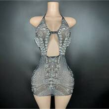 Ultra Kurzes Halterneck Kurzes Kleid Sexy Ausgeschnittenes Bodycon Mesh Transparentes Abendkleid Party Bankett Kleid Einteiler