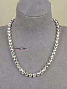Colier din argint 925 cu mărgele netede de 6 mm, lanț cu bile pentru femei, bijuterii de logodnă pentru nuntă, 40-75 cm - argint - Vizualizare 7