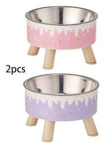 1pc/2pcs/3pcs Stainless Steel Elevated Pet Bowls With Sturdy Stand, Anti-Slip & Anti-Spill, Large Capacity For Cat And Dog Food And Water