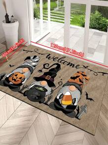 1pc Halloween Theme Bath Mat - Cute Elf And Pumpkin Design Carpet, Halloween Decor Rug, Absorbent Non-Slip Mat For Bathroom, Laundry Room, Entryway, Sink, Shower, Party, Washable Bathroom Doormat Suitable For Living Room, Bedroom, Kitchen, Various Occasions, Parties, Holidays, Gifts, Banquets