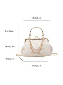 新款中国风民族风绣花包包女夏季新款珍珠金属链条装饰时尚五金手提包手拿包斜挎包 - 米色 - 查看 9