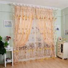 1 unidad de cortinas de tul modernas y elegantes para sala de estar, dormitorio, cocina, cortinas transparentes de hojas verdes para ventana, cortinas de tul - Gris 1p Estilo 3 - Ver 13