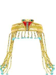 1 pieza Diadema con cabeza de serpiente egipcia para mujer - Accesorio de joyería egipcia antigua, con cuentas doradas y acentos azules, como un tocado para la reina de un faraón, adecuado para fiestas de maquillaje, fotografía, fiestas temáticas - Tocado de estilo real, artesanía exquisita, diseño complejo
