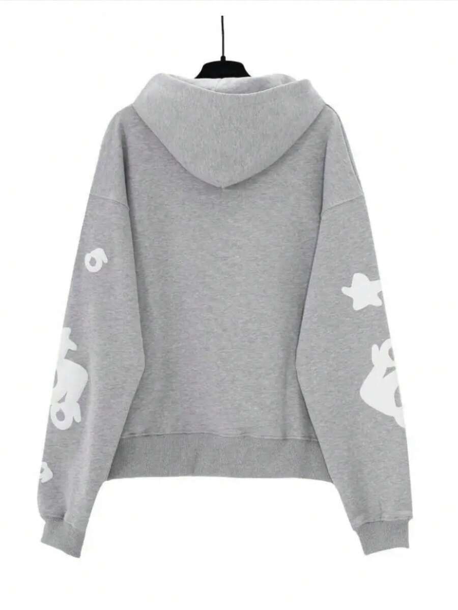 European & American Bestseller Unisex Oversized Star Print Hoodie-Street Style Essential Must-Have Mesh Print Pullover Hooded Sweatshirt For Enthusiasts - 灰色 - 查看 1