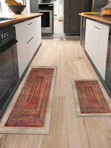 1 件可水洗防滑彩色波西米亚厨房垫，红色鲜艳条纹和几何图案硅胶防滑地毯，快速吸水，易于清洁，适用于厨房、餐厅、浴室、洗衣房和入口