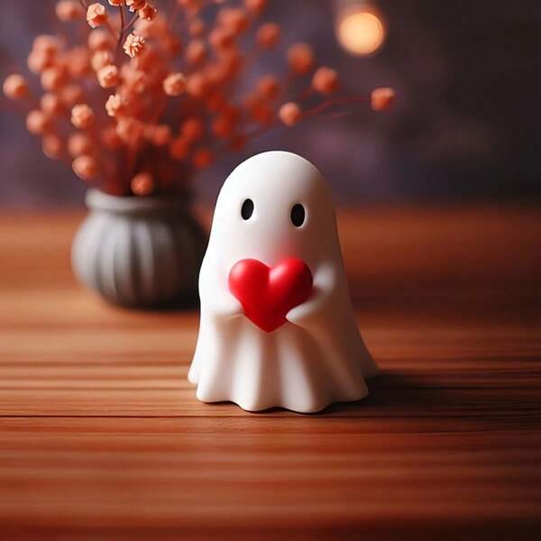 1pc Halloween Resin Heart Ghost Home Decor Figurine Ornament