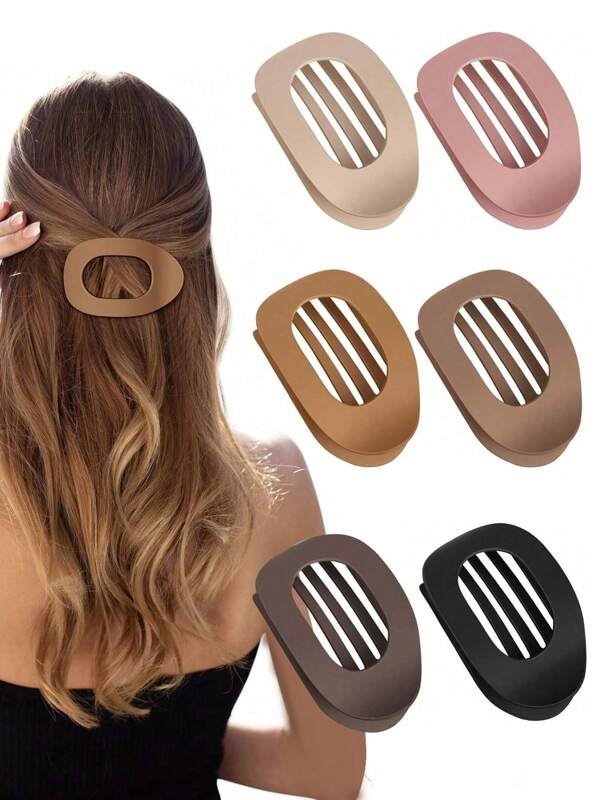 3pcs/6pcs Women Flat Round Hair Clips Set, Non-Slip Hair Clips, Curved Design Vintage Simple Hair Accessories Clips, Claw Clips, Hair Claws, Clips For Hair, Hair Slide, Hair Barrettes, School Stuff