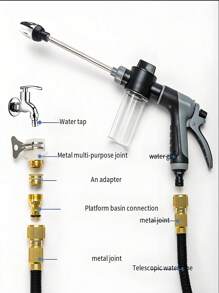 Multifunctional High-Pressure Car Washing Water Gun With Spray Bottle, Suitable For Motorcycles, Families And Gardens-Durable Long-Rod Nozzle, Efficient Cleaning And Irrigation.