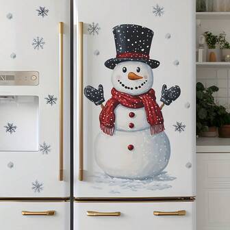 1/2pcs Holiday Snowman And Snowflakes Self-Adhesive Wall Sticker - Removable PVC Holiday Decor For Kitchen, Bathroom, Bedroom, With Cartoon Snowman And Red Scarf Design, Bathroom Decor | Cheerful Holiday Theme | PVC Sticker, Christmas Decor Christmas Christmas Decorations Christmas Pajamas Christmas Gifts Christmas Decor