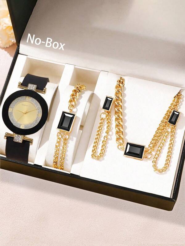 4 حزم ساعة نسائية عصرية بسيطة من السيليكون بأربطة مع مجموعة سوار كهدية للنساء