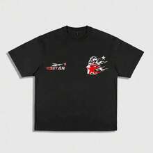 Fashion-2025 New Pure Cotton T-Shirt 1PC Hells Star Print Men's Round Neck Short-Sleeved Cotton T-Shirt Casual Summer Short-Sleeved Women - 黑色 - 查看 1