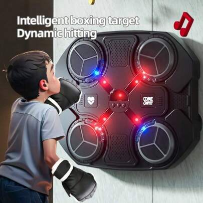 Byson Music Boxing Machine Children's Sports Fitness Toy, Wall-Mounted Rechargeable Bluetooth Smart Lighting Music Punching Bag, Boxing Toy, Indoor Sports Fitness Equipment For Boys And Girls, Boxing Game For Children, Punching Bag, Autumn Children's Stress Relief Toy, Teenager Boxing Punching Bag Set With Gloves, Electronic Training Mat With Boxing Gloves For Early Winter