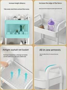 1pc (3 Tiers) Shelves, Trolley, Small Space From Floor To Ceiling, Kitchen, Multi-Level Mobile Toilet, Toilet, Bedside Storage Bookshelf (White/Black)