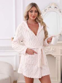 Casual Furry Hooded Waist Tie Sleepwear Fluffy Robe, European & American, Cozy Outfits