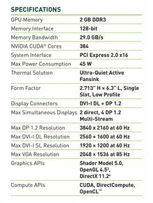 Nvidia Tarjeta gráfica profesional de nivel de entrada Quadro K620 2GB DDR3, de ranura única de altura completa, lista para pantalla 4K (1x DP + 1x DVI), para CAD, modelado 3D, creación de contenido digital (empaque industrial) - K620 2G - Ver 5