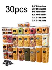 Asnews 24pcs Food Storage Bins, Large Food Storage Containers With Lids, Stackable And Reusable Food Sealed Box, For Flour, Sugar, Dry Food And Grain, Kitchen Organizers And Storage, Kitchen Accessories - Black and White - View 19