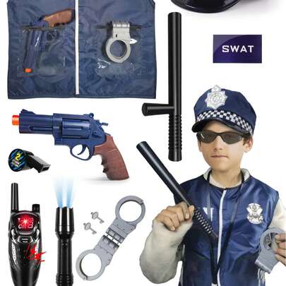 11pcs Christmas Toy Set, Including Badge, Badge, Handcuffs And Toy Gun, Suitable For Children Role Play, Classroom Entertainment