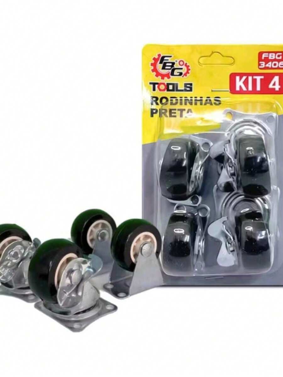 Kit 4 Rodinhas Giratórias E Fixas Preto 3406 - Preto - Visão 1