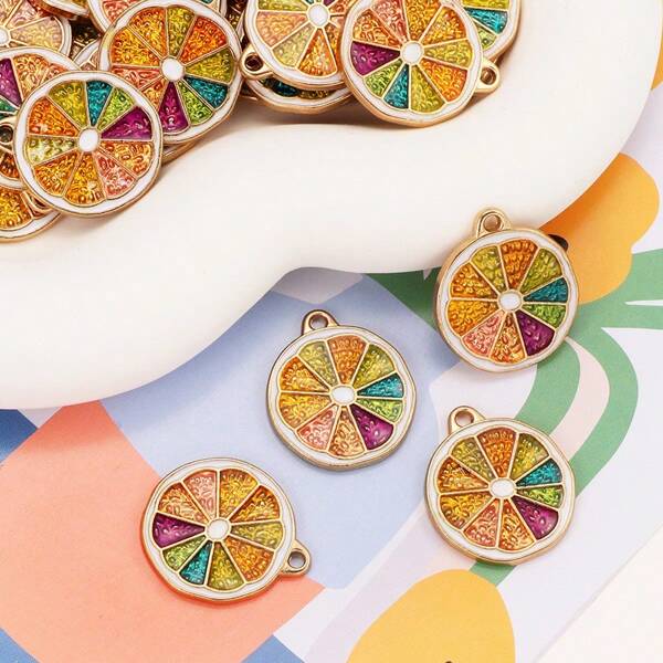 5/10pcs Colorful Alloy Orange Slice Pendant Bracelet Necklace Earring Accessories