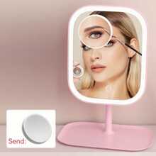 1 pezzo Specchio da trucco con luce, specchio da trucco a LED con 3 modalità di colore, specchio da trucco da tavolo con controllo touch intelligente della luce regolabile a tre colori, specchio da trucco illuminato con vassoio di stoccaggio, rotazione a 270°, specchio da trucco da viaggio, specchio da bellezza portatile illuminato, specchio da trucco pieghevole ricaricabile da tavolo, specchio da trucco da tavolo di ricambio, regalo creativo di San Valentino, regalo per le donne