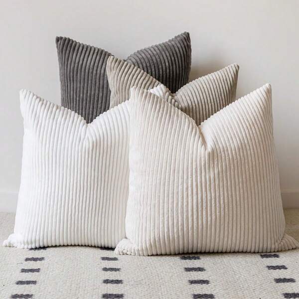 4pcs Solid Color Unfilled Pillow Covers, Corduroy Sofa Cushion Covers, Home Decor